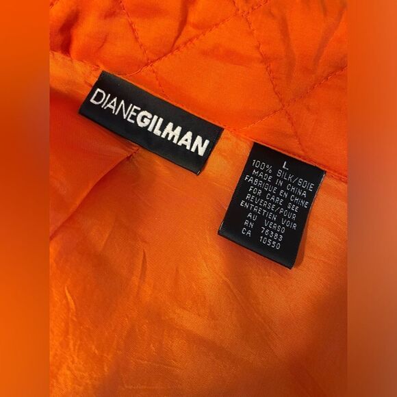 Vintage Diane Gilman Silk Puffer Quilted Zipper Jacket Orange L - Picture 8 of 9